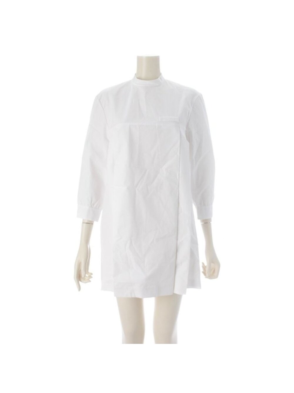 Miu Miu Cotton Poplin Crew Neck Double Face Shirt Dress White 36